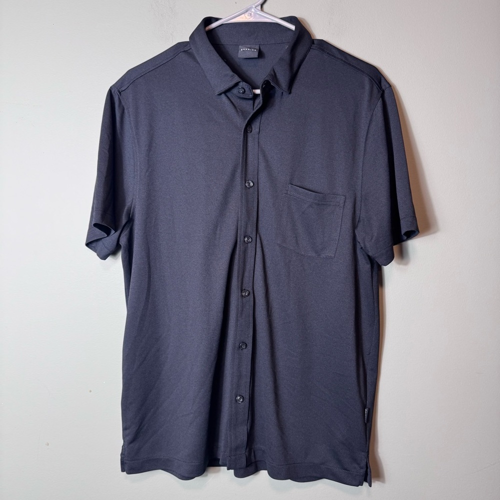 Dunning Men’s Button‎ Down Short Sleeve Black Athletic Feel Shirt Medium